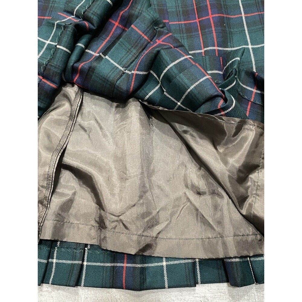 Dorene Ireland Vtg lined wool Green Tartan Plaid Long Kilt Skirt Gold Holiday 14 - Picture 7 of 9